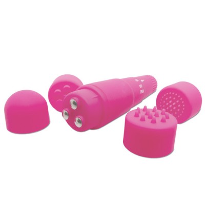 MINI MASAJEADOR CON CABEZALES NEON ROSA